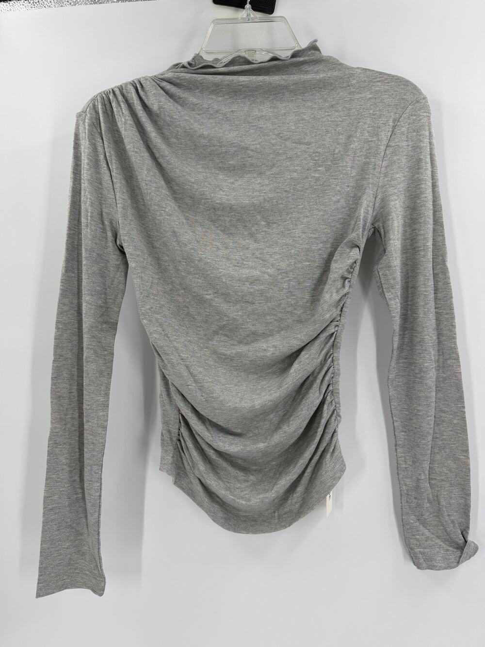 NWT Commense Light Grey Ruched Long Sleeve Top Size S Lettuce Mock Neck